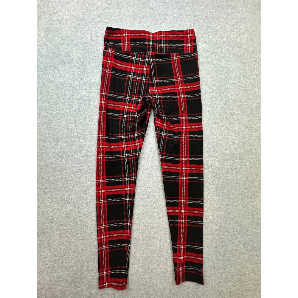 No Boundaries Red Black Plaid Leggings Small High Waisted Tartan Punk Stretch